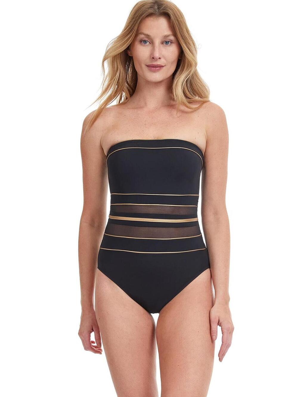 Gottex Women’s Onyx Black Gold Bandeau One Piece Bathing Swimsuit - Picture 7 of 7